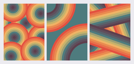 Set of vector abstract templates. A4 retro covers. Rainbow posters.