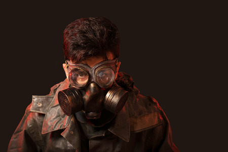 yberpunk stalker soldier in chemical protection armor and googlesの写真素材