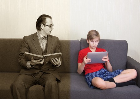 Technology gap in different generations conceptの写真素材