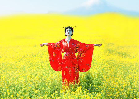 Portrait of a woman in geisha makeupの写真素材