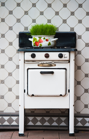 Retro gas stove, kitchen decorationの写真素材