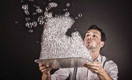 Portrait of man with bubble foam.の写真素材