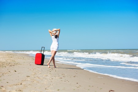 Young beautiful woman during seaside vacation.の写真素材