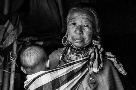 Portraits Karen Hill's Tribes BW, Akha people, Karen hill's tribes,  Chiang Rai area, north of...