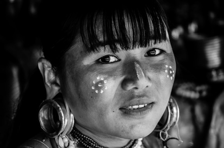 Portraits Karen Hill's Tribes BW, Akha people, Karen hill's tribes,  Chiang Rai area, north of Thailandのeditorial素材