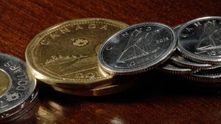 Canadian Coins - Loonies, Twonies, Quarters and Dimesの写真素材