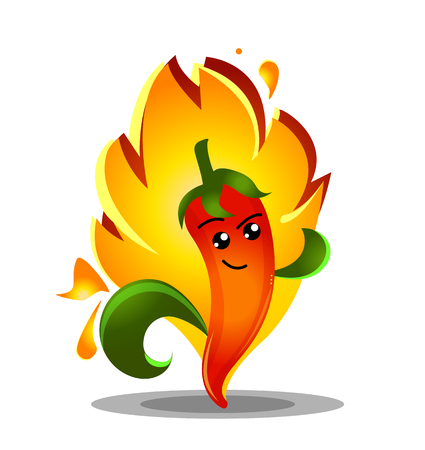 Cartoon hot chili pepper in fireのイラスト素材
