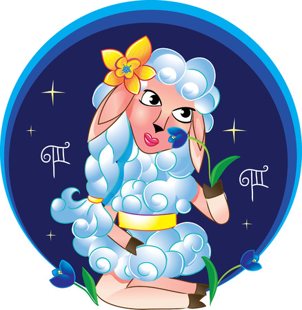 sheep with flower as a sign of the Zodiac Virginのイラスト素材