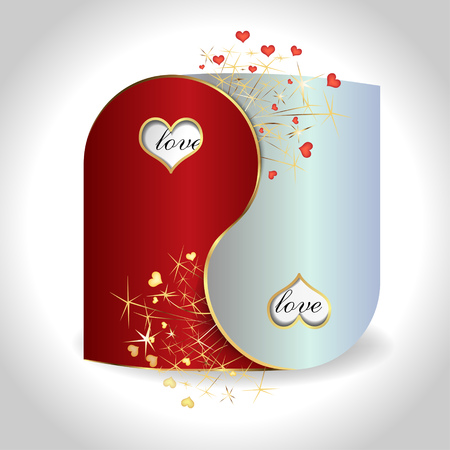 postcard Yin and Yang with heartsのイラスト素材