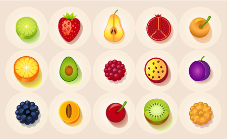 Icons of fruit in a circleのイラスト素材