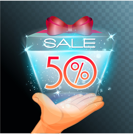 Vector appearing magical gift - sale. Transparent effectsのイラスト素材