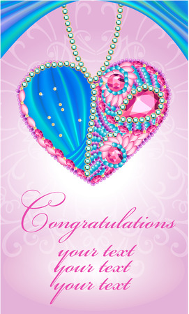 congratulations card as heart of gems and ribbons 3D. Card for wedding, Valentine's Dayのイラスト素材