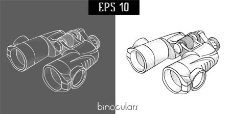 Classic efficient hand rough metallic black and white binocular isolated on white and   black . Vector freehand ink drawn background sketch in scribble of pen on paper.のイラスト素材