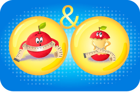 concept of human obesity apple before and after weight loss programsのイラスト素材