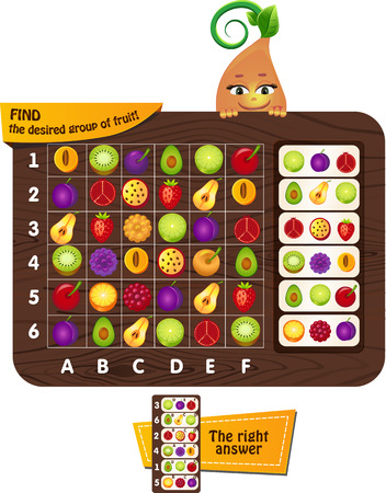 Visual Game for children. Task: find the desired group of fruit on a plate. Building on the attention.のイラスト素材