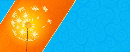 Banner with dandelion and curls. Template frame design for greeting card. You can place your text in the empty place.のイラスト素材