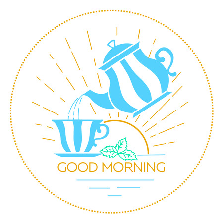 icon Good morning with a cup and teapot in a linear styleのイラスト素材