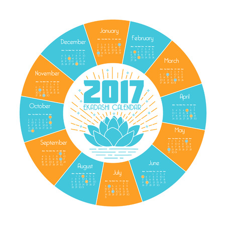 calendar ekadashi for 2017 in a linear style in the form of a lotus flowerのイラスト素材