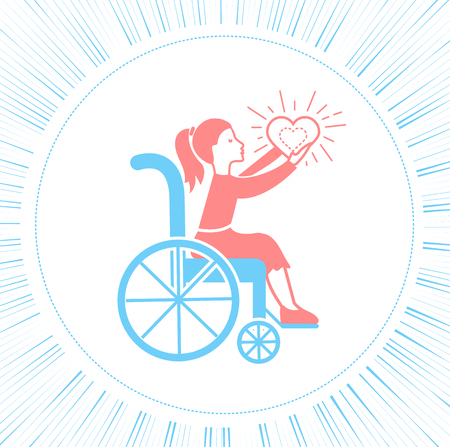 Icon disabled girl with a stroller, the concept of life and love people with disabilitiesのイラスト素材