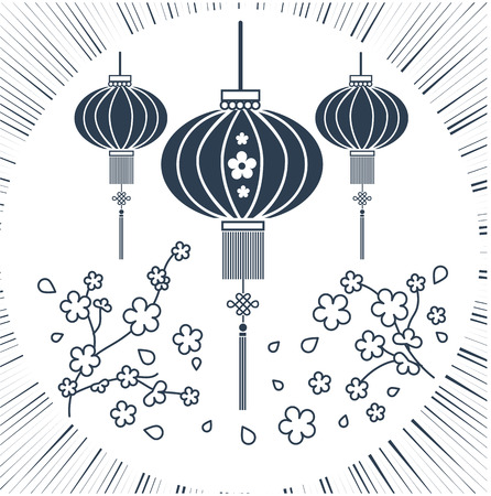 black and white illustration - chinese new year. Icon in the linear styleのイラスト素材