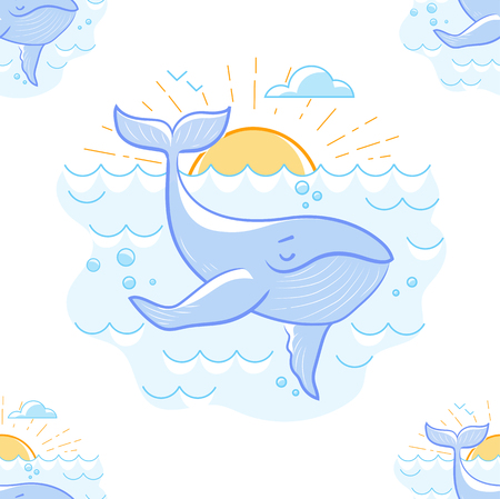 Children's background with a whale in the seaのイラスト素材