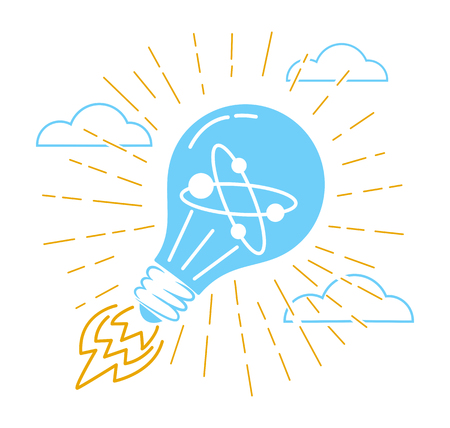 concept of ideas, innovation, in the form of light bulbs flight. Icon in the linear styleのイラスト素材