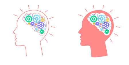 Head with gears in brain. Vector illustration.のイラスト素材