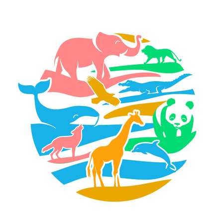 Circle Icon in the form of animal silhouettes in a circle on the ground. Icon for the zoo, on the day of the animalsのイラスト素材