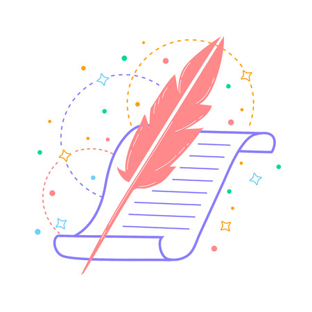 Concept of inspiration in creativity, poetry, in the form of a pen and a scroll.のイラスト素材