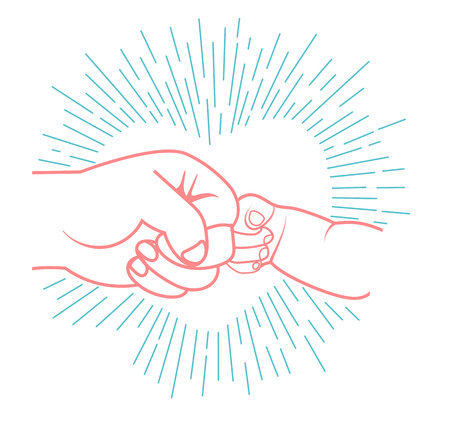 concept of male friendship, for the holidays of his father, in the form of a gesture of greeting between father and child.  Icon Vatertag . fathers day.  icon in the linear styleのイラスト素材