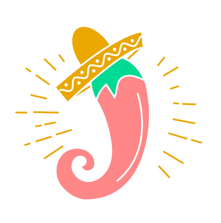 Icon of chili peppers in a sombrero. Holiday - Cinco de Mayo. Icon in the linear styleのイラスト素材