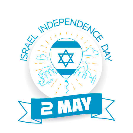 Greeting card Israel Independence Day In the form of a balloon with the flag of Israel in a linear styleのイラスト素材