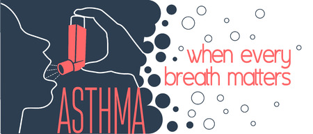 Concept of a patient with bronchial asthma in a linear style. Lung symbol abstract banner, flyer design template.のイラスト素材