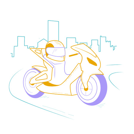 icon motorcycle, motorbike  on the road in the city. Icon in the linear styleのイラスト素材
