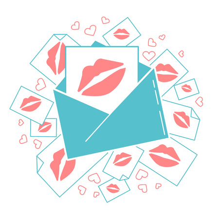 Concept of love in the form of an Messages in the form of kisses. Icon in the flat styleのイラスト素材
