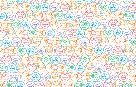 Children's funny,  seamless  background in the form of an smiles and different emotions in a linear style.のイラスト素材