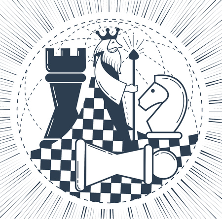 Icon of the global chess game with the world in the form of a chess king with figuresのイラスト素材