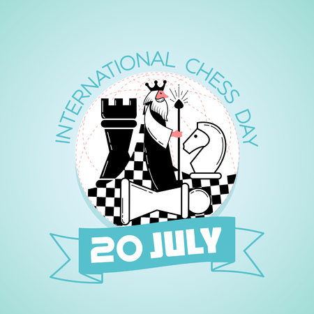Calendar for each day on july
20. Greeting card. Holiday -   International Chess Day. Icon in the linear styleのイラスト素材