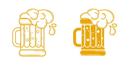 Icon glass of beer and barley as  beer emblem. Icon in the linear styleのイラスト素材