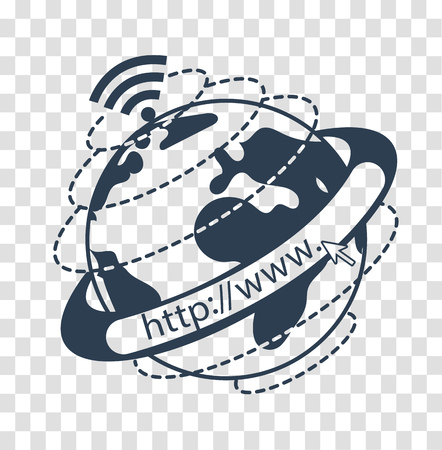 Internet concept in the form go to web , website of a planet around. Icon, silhouette in the linear styleのイラスト素材