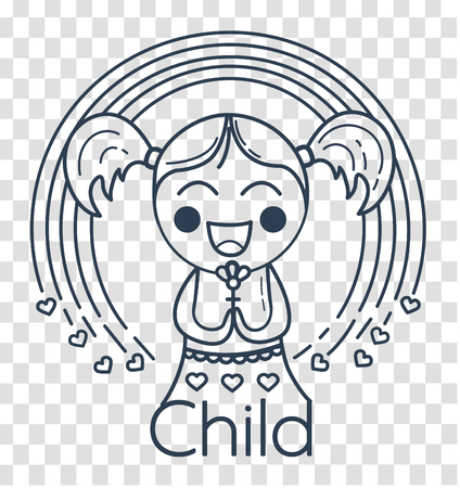 concept of children's creativity, children's club, volunteering in the form of a small girl with a rainbow. Icon, silhouette  in the linear styleのイラスト素材