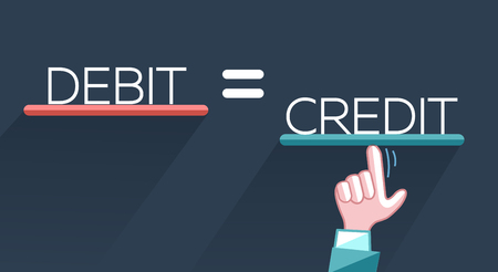 concept of fraud, deception in the form of a hand that aligns the debit with the loan, credit. Icon, silhouette in the flat style.のイラスト素材