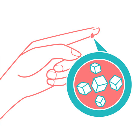 concept of diabetes in the form of measuring blood sugar from a drop of blood from the finger. Icon in the linear styleのイラスト素材