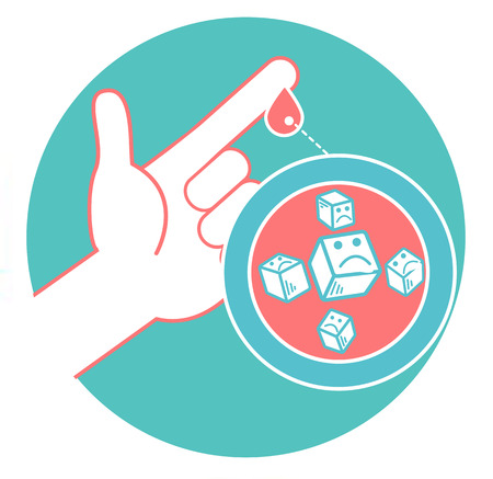 Concept of diabetes in the form of measuring blood sugar from a drop of blood from the finger. Icon in the linear style.のイラスト素材