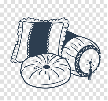 Cushion set icon, silhouette in the linear style. pillows of different shapes and typesのイラスト素材