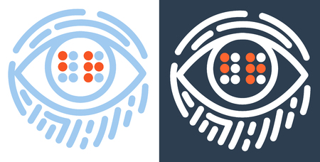 Concept illustration of blind education in the form of an eye with the text Braille and a fingerprint.のイラスト素材