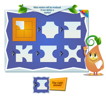educational game for kids, puzzle. development of spatial thinking in children. Task game what pattern will be produced if you deploy a napkin?のイラスト素材