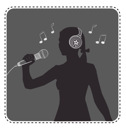 avatar anonymous  in the form of a silhouette  girl singer on stage with microphoneのイラスト素材