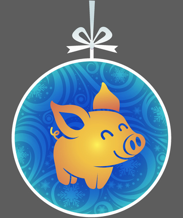 silhouette little pig on the Christmas tree toy.のイラスト素材