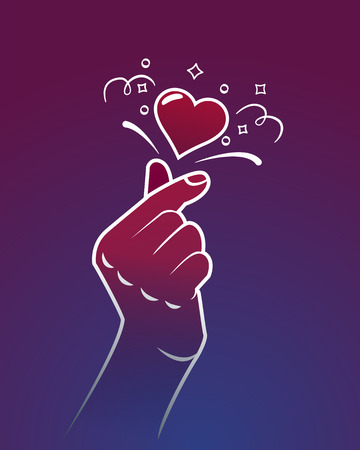 korean heart hand gesture symbol. Symbol of the heart and love. Korea finger heart.のイラスト素材